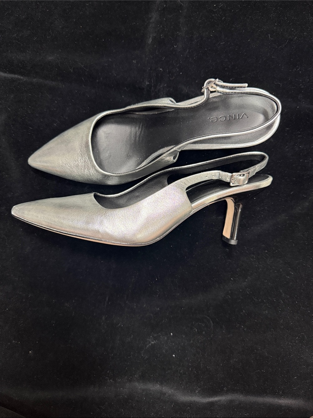 VINCE Pandora-B Metallic Silver Pointed Slingback Pumps NEW 8 1/2 M